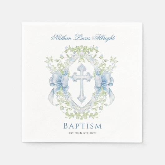 Doop Cross Crest Groen Baby Jongen Servet (Voorkant)