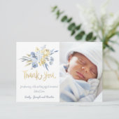 Doop Dank u Baby Jongen Blauw Geel Kaart (Staand voorkant)