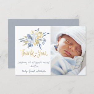 Doop Dank u Baby Jongen Blauw Geel Kaart