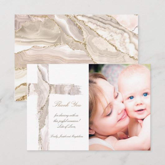 Doop dank u beige roze Heilig Kruis Kaart (Voorkant / Achterkant)