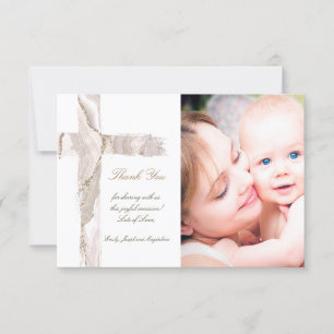 Doop dank u beige roze Heilig Kruis Kaart