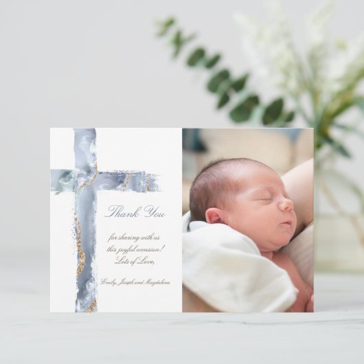 Doop dank u blauwe agaat kruis kaart (Staand voorkant)