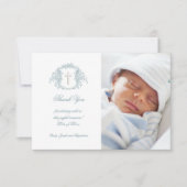 Doop dank u blauwe bloemkam kaart (Voorkant)