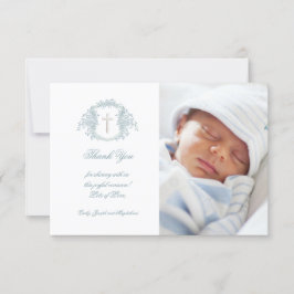 Doop dank u blauwe bloemkam kaart