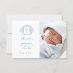 Doop dank u blauwe bloemkam kaart