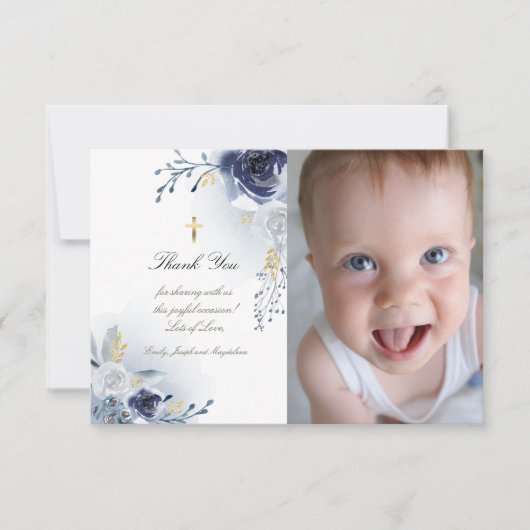 Doop dank u blauwe rozen kaart (Voorkant)
