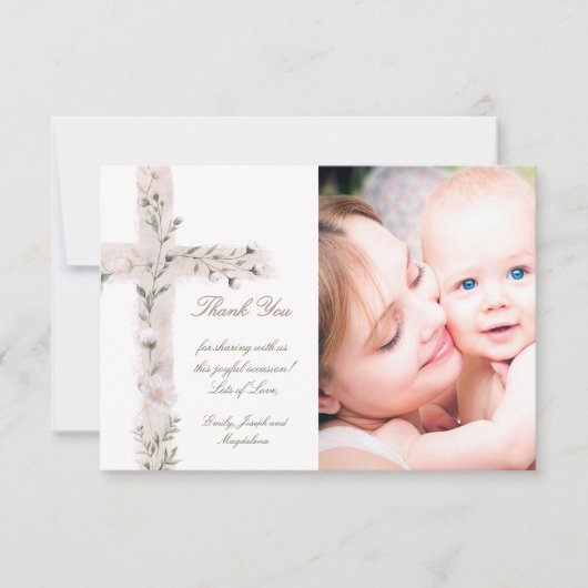 Doop dank u bloemenkruis kaart (Voorkant)