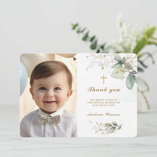 Doop Dank u Fotokaart Bedankkaart (Staand voorkant)