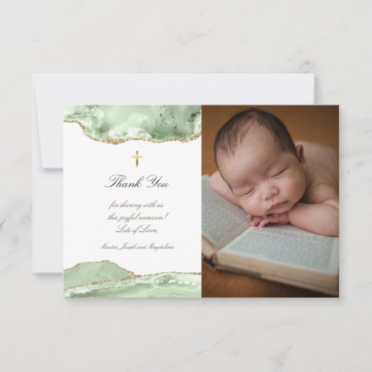 Doop dank u groene agaat uitnodiging (Voorkant)