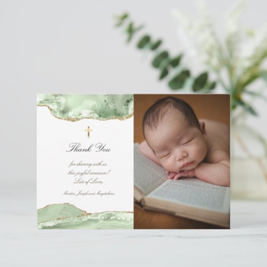 Doop dank u groene agaat uitnodiging (Staand voorkant)