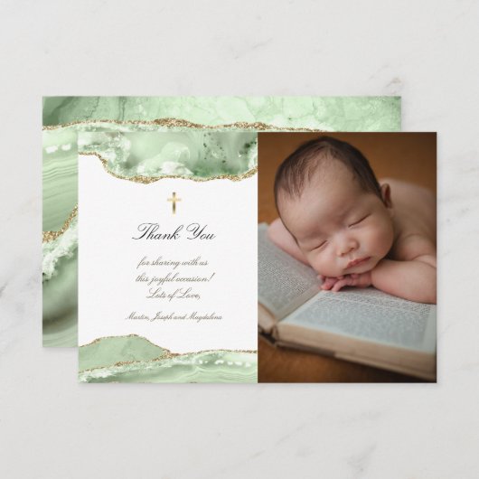 Doop dank u groene agaat uitnodiging (Voorkant / Achterkant)