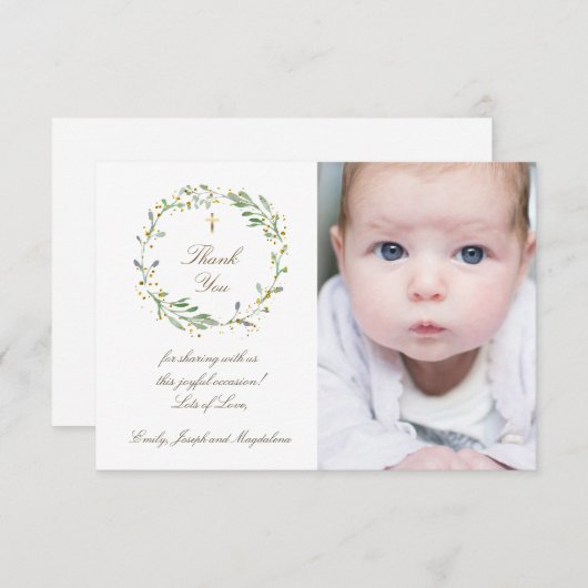 Doop dank u groene krans uitnodiging (Voorkant / Achterkant)