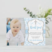 Doop Dank u kaart met foto | Jongensdoop (Staand voorkant)