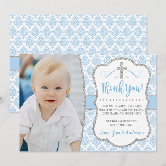 Doop Dank u kaart met foto | Jongensdoop (Voorkant / Achterkant)