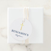 DOOP DANK U moderne gouden kruis marine wit Bedankjes Labels (In situ)