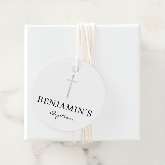 DOOP DANK U moderne zilveren kruis zwart wit Bedankjes Labels (In situ)