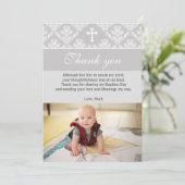 Doop Dank u nota doop zilver wit Bedankkaart (Staand voorkant)