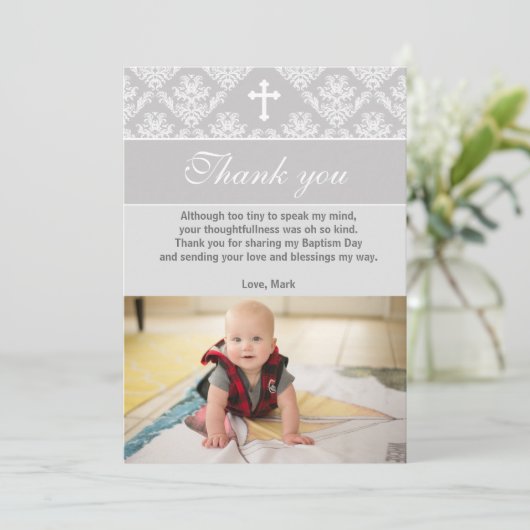 Doop Dank u nota doop zilver wit Bedankkaart (Staand voorkant)