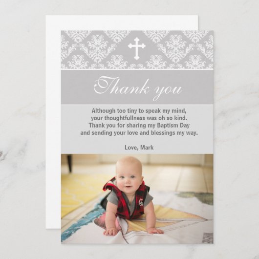Doop Dank u nota doop zilver wit Bedankkaart (Voorkant / Achterkant)