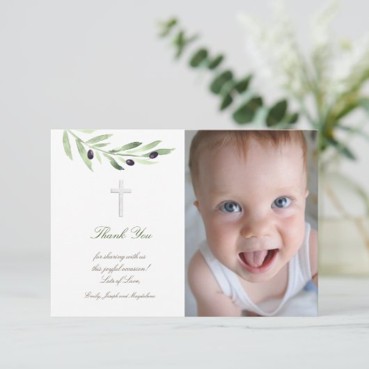 Doop dank u olijftak kaart (Staand voorkant)