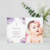 Doop dank u paarse waterverf bloemen kaart (Staand voorkant)