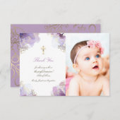 Doop dank u paarse waterverf bloemen kaart (Voorkant / Achterkant)