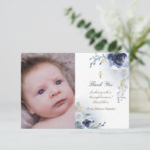 Doop dank u stoffige blauwe rozen kaart (Staand voorkant)