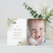 Doop dank u witte hortensia bloemen kaart (Staand voorkant)