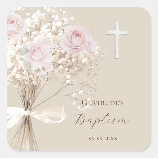 Doop delicate boeket  vierkante sticker (Voorkant)