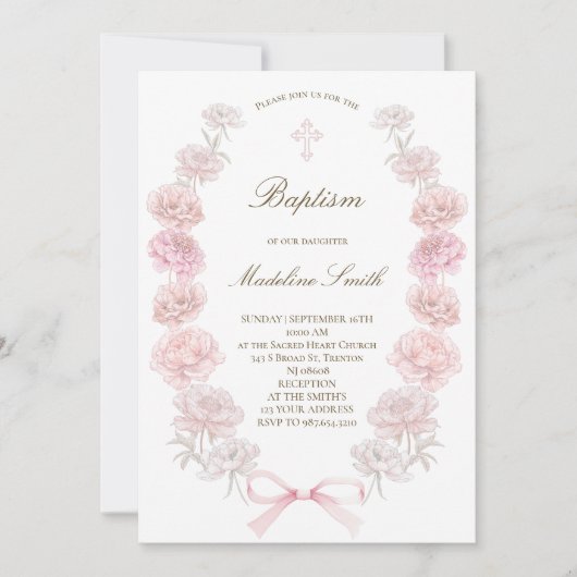 Doop delicate pioenen lijst kaart (Voorkant)