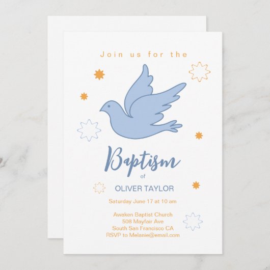Doop doop doop duif en sterren uitnodiging (Voorkant / Achterkant)