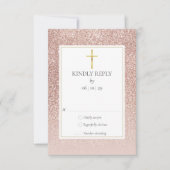 Doop doop doop Eerste Heilige Communie Roos Goud RSVP Kaartje (Voorkant)