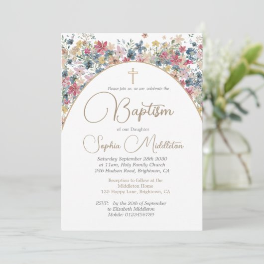 Doop doop foto roze bloemig religieus kaart (Staand voorkant)