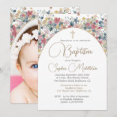 Doop doop foto roze bloemig religieus kaart (Voorkant / Achterkant)