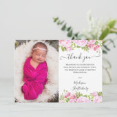 Doop doop foto roze roos bloemen bedankkaart (Staand voorkant)