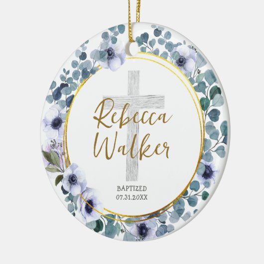 Doop doop Gouden Blauw Eucalyptus Bloemen Keramisch Ornament (Links)