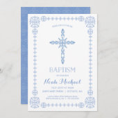 Doop, doop jongens uitnodiging Elegant kruis (Voorkant / Achterkant)