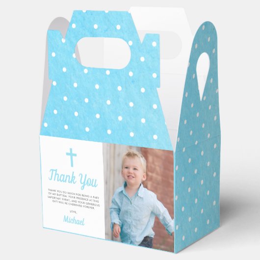 Doop doop religieuze jongen foto bedankdoosjes (Geopend)