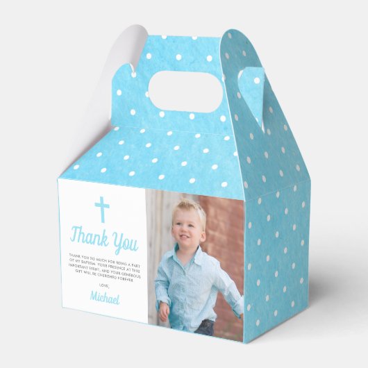 Doop doop religieuze jongen foto bedankdoosjes (Voorkant Zijde)