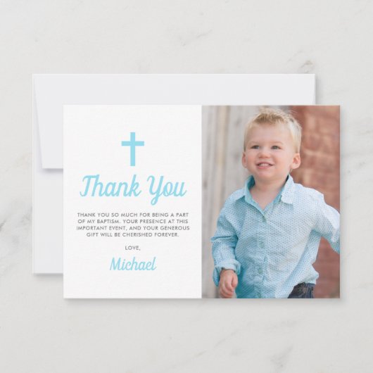 Doop doop religieuze jongen foto bedankkaart (Voorkant)