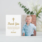 Doop doop religieuze jongen foto bedankkaart (Staand voorkant)
