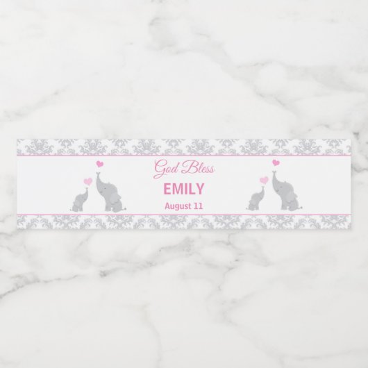 Doop doop roze olifanten flessetiket waterfles etiket (Enkel label)