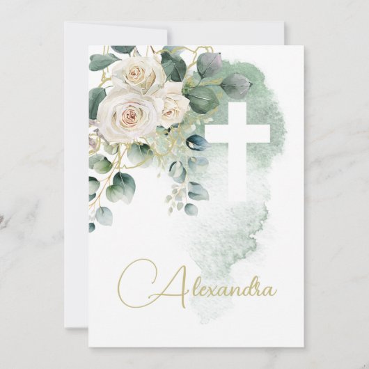Doop doop Rozen Groen Religieus Kruis Kaart (Voorkant)