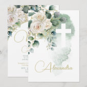 Doop doop Rozen Groen Religieus Kruis Kaart (Voorkant / Achterkant)