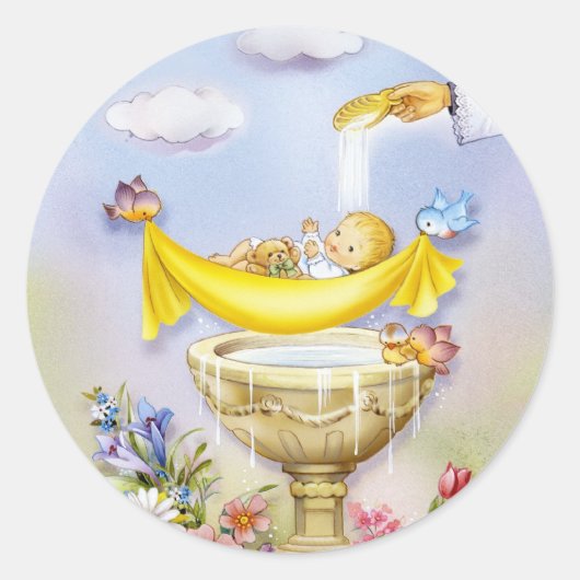 Doop, doop uitnodiging ronde sticker (Voorkant)