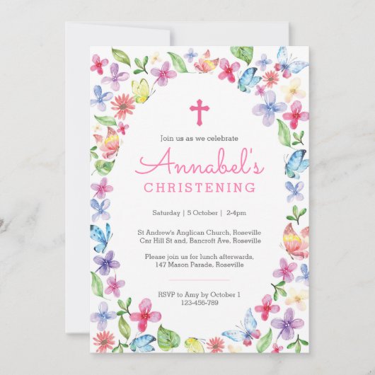 Doop Doop Uitnodiging Vlinder Bloemen (Voorkant)