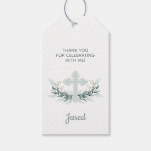 Doop-, doopfeest blauw kruis cadeautje label cadeaulabel