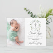 Doop, doopfeest laurier bloem foto bedankkaart (Staand voorkant)