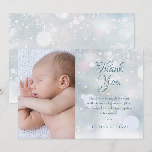 Doop, doopfoto Elegante winter Bedankkaart (Voorkant / Achterkant)