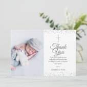 Doop, Doopfoto Modern Zilver Bedankkaart (Staand voorkant)
